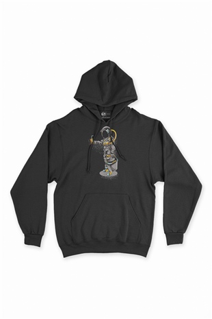 Sarhoş Astronot Siyah Sweatshirt Hoodie