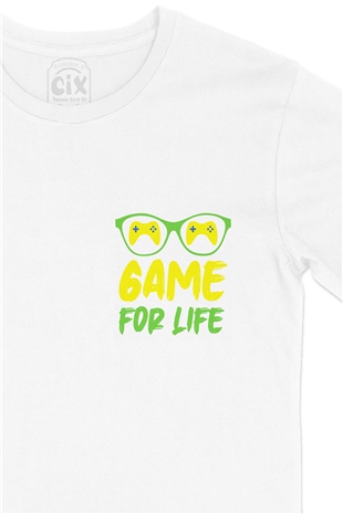 Sarı Game For Life Cep Logo Tasarımlı Beyaz Tişört