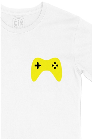 Sarı Joystick Cep Logo Tasarımlı Beyaz Tişört