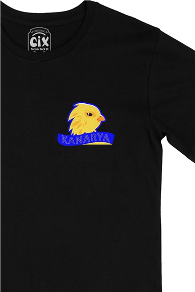 Sarı Kanarya Cep Logo Tasarımlı Siyah Tişört