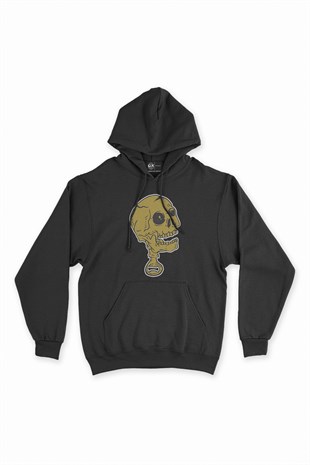Sarı Kuru Kafa Siyah Kapşonlu Sweatshirt Hoodie