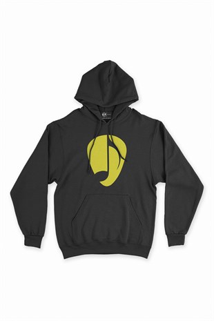 Sarı Nota Siyah Kapşonlu Sweatshirt Hoodie