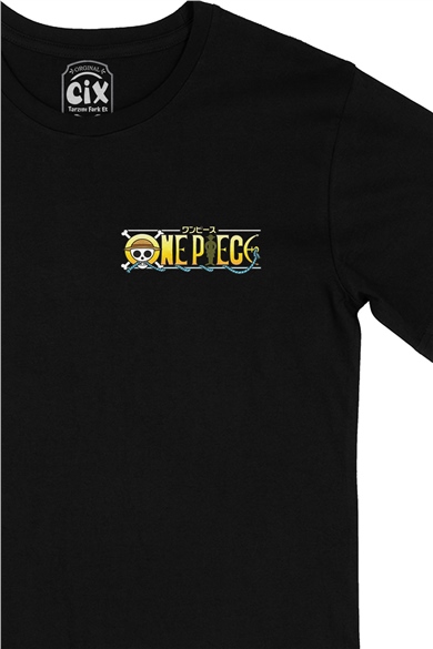 Sarı One Piece Cep Logo Tasarımlı Siyah Tişört