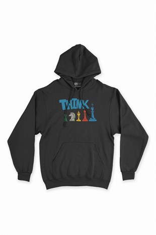 Satranç Siyah Kapşonlu Sweatshirt Hoodie
