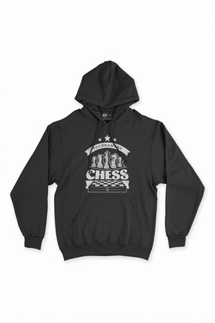 Satranç Turnuvası Siyah Kapşonlu Sweatshirt Hoodie
