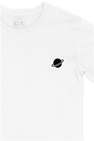 Saturn Cep Logolu Cep Logo Tasarımlı Beyaz Tişört