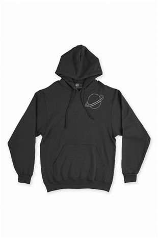 Saturn Cep Logolu Siyah Sweatshirt Hoodie