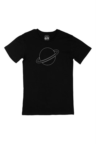 Saturn Logolu Siyah Tişört