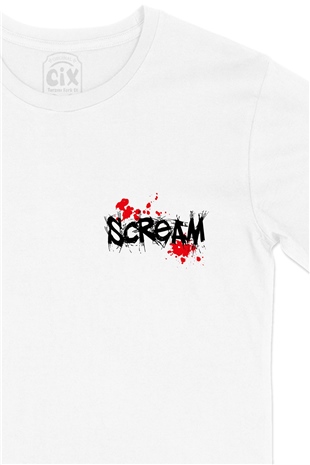 Scream Çığlık Cep Logo Tasarımlı Beyaz Tişört