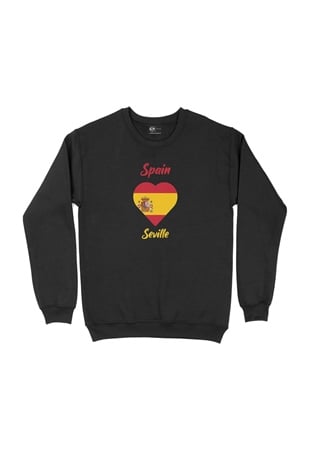 Sevilya İspanya Bayraklı Kalpli Siyah Sweatshirt