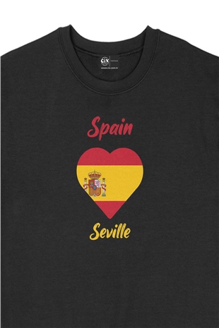 Sevilya İspanya Bayraklı Kalpli Siyah Sweatshirt