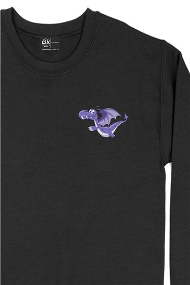 Sevimli Ejderha Cep Tasarım Baskılı Sweatshirt