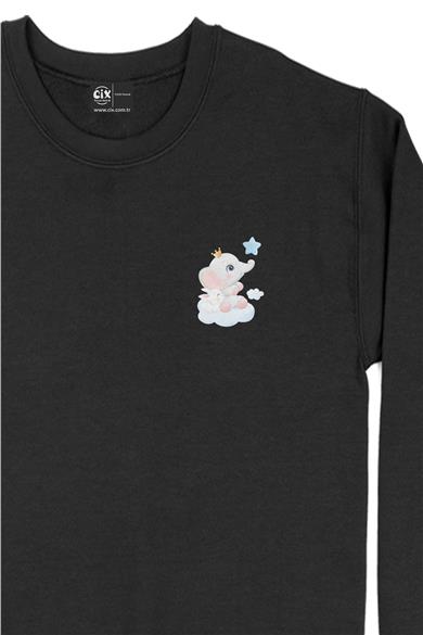 Sevimli Fil Yavrusu Cep Tasarım Baskılı Sweatshirt