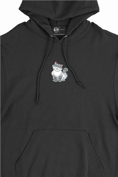 Sevimli Kedi Minimal Kapşonlu Sweatshirt Hoodie