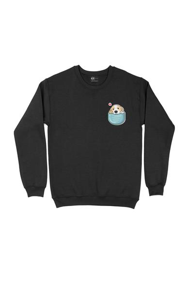 Sevimli Köpek Cep Tasarım Baskılı Sweatshirt