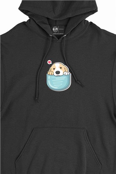 Sevimli Köpek Minimal Kapşonlu Sweatshirt Hoodie