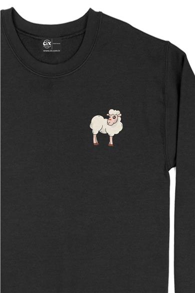 Sevimli Koyun Cep Tasarım Baskılı Sweatshirt