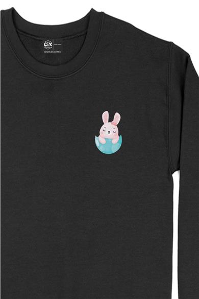 Sevimli Tavşan Cep Tasarım Baskılı Sweatshirt