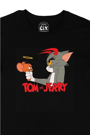Sevimli Tom ve Jerry Siyah Tişört
