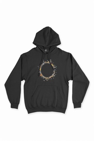 Seyahat Çemberi Siyah Kapşonlu Sweatshirt Hoodie