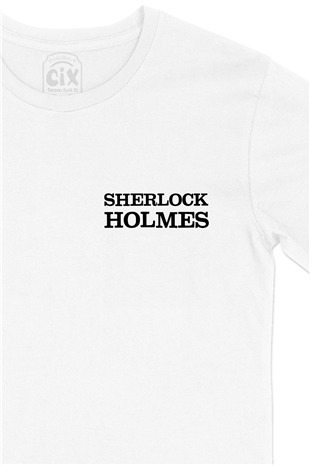 Sherlock Holmes Cep Logo Tasarımlı Beyaz Tişört