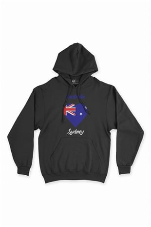 Sidney Avusturalya Bayraklı Kalpli Siyah Sweatshirt Hoodie