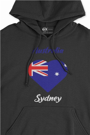 Sidney Avusturalya Bayraklı Kalpli Siyah Sweatshirt Hoodie