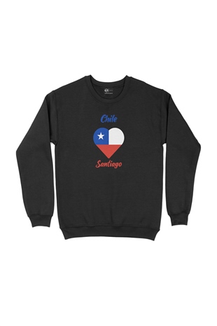 Şili Santiago Bayraklı Kalpli Siyah Sweatshirt