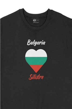 Silistre Bulgaristan Bayraklı Kalpli Siyah Sweatshirt