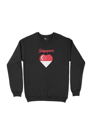 Singapur Bayraklı Kalpli Siyah Sweatshirt