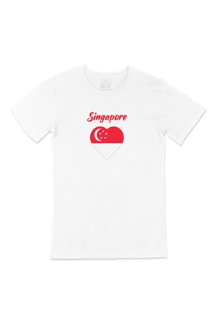 Singapur Bayraklı Kalpli Tişört