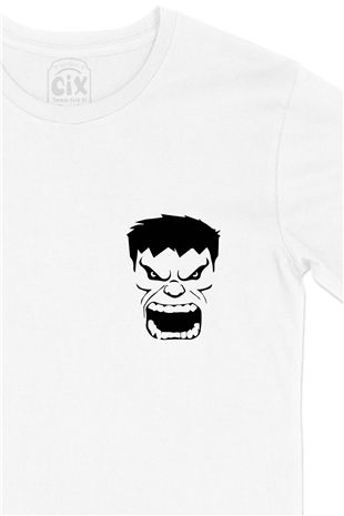 Sinirli Hulk Cep Logo Tasarımlı Beyaz Tişört