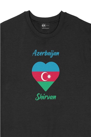 Şirvan Azerbaycan Bayraklı Kalpli Siyah Sweatshirt