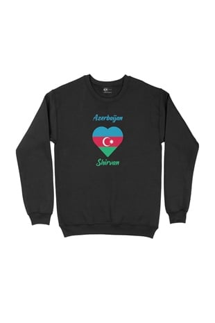 Şirvan Azerbaycan Bayraklı Kalpli Siyah Sweatshirt