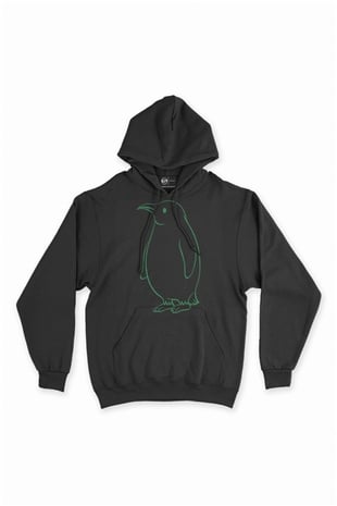 Şişman Penguen Çizimli Siyah Sweatshirt Hoodie