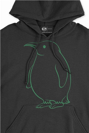 Şişman Penguen Çizimli Siyah Sweatshirt Hoodie