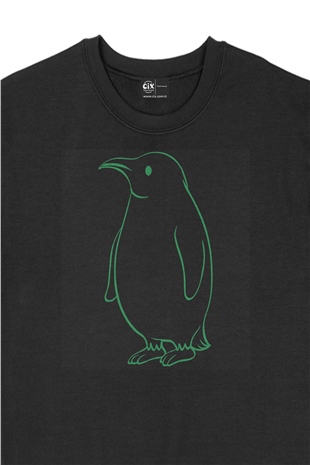 Şişman Penguen Çizimli Siyah Sweatshirt