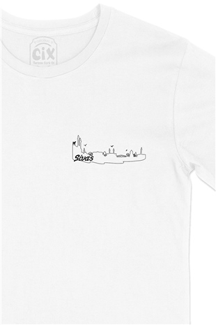Sivas Çizimli Cep Logo Tasarımlı Beyaz Tişört