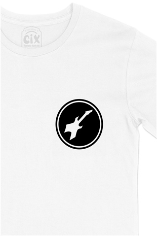 Siyah Bass Gitar Cep Logo Tasarımlı Beyaz Tişört