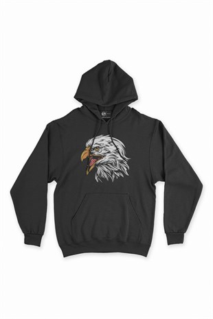 Siyah Beyaz Kartal Siyah Kapşonlu Sweatshirt Hoodie
