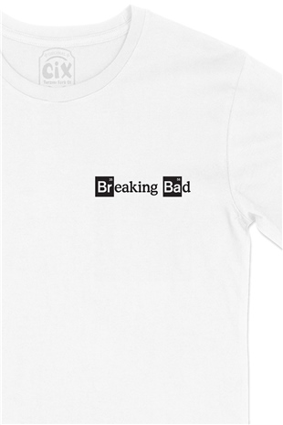 Siyah Breaking Bad Logolu Cep Logo Tasarımlı Beyaz Tişört