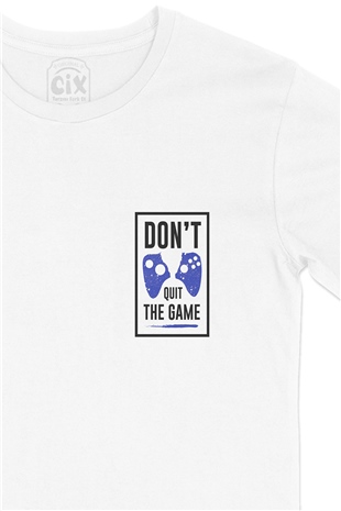 Siyah Dont Quit The Game Cep Logo Tasarımlı Beyaz Tişört