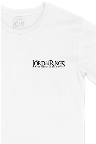 Siyah Lord Of The Rings Return Cep Logo Tasarımlı Beyaz Tişört