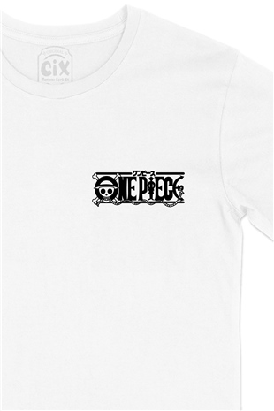 Siyah One Piece Cep Logo Tasarımlı Beyaz Tişört