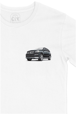 Siyah Suv Araba Cep Logo Tasarımlı Beyaz Tişört