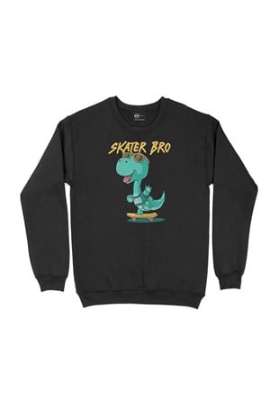 Skater Dinozor Siyah Sweatshirt