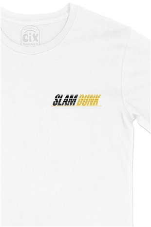 Slam Dunk Basket Cep Logo Tasarımlı Beyaz Tişört