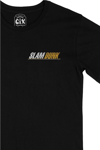Slam Dunk Basket Cep Logo Tasarımlı Siyah Tişört
