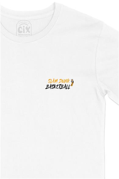 Slam Dunk Basketbol Cep Tasarım Baskılı Beyaz Tişört