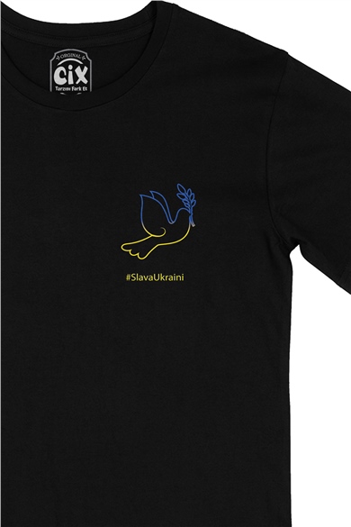 Slava Ukraini Logo Cep Logo Tasarımlı Siyah Tişört